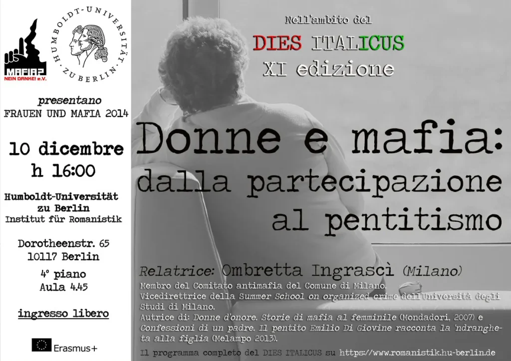 Ein Flyer der Veranstaltungsreihe "Frauen und Mafia" von mafianeindanke